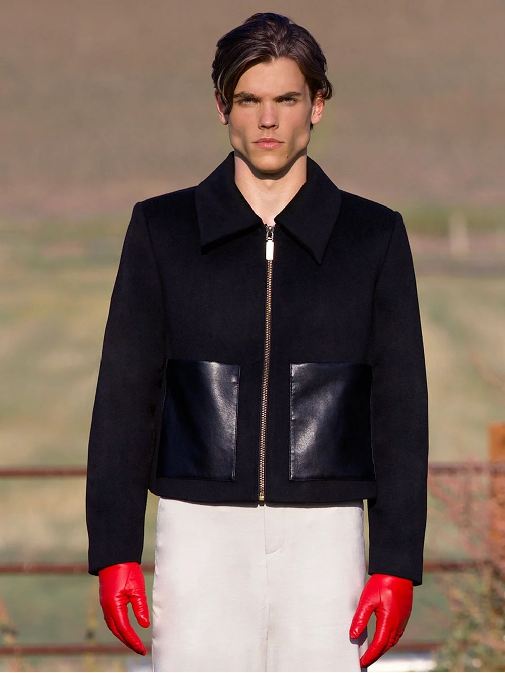 WAS HIM Tan France’s Genderless St. Helen Wool Blend Leather Pockets Waistcoat L